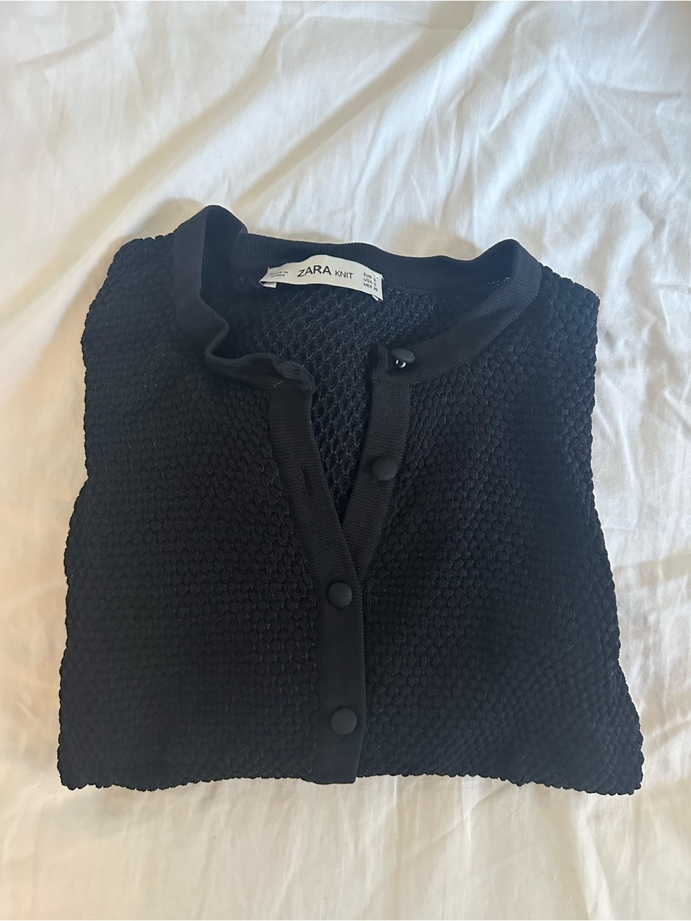 Zara Black Button-Front Textured Knit Cardigan
